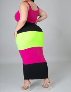 Arms Out The Window Dress (Lime Green Pink)